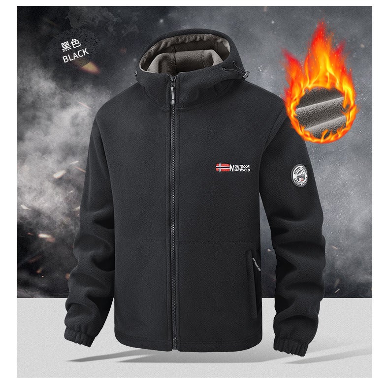 Norwegian New Cold-Resistant Warm Thickeneded Double-Layer Polar Fleece Winter Large Size Fleece-Lined Hooded Fleece Jacket